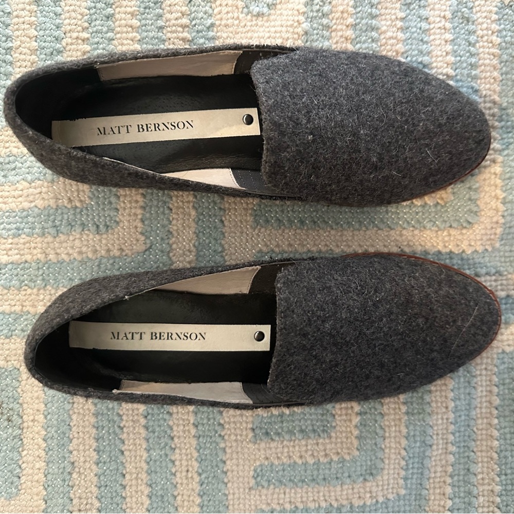 Matt Bernson Ellington Wool Cushioned Leather Braid Charcoal Loafer Flat